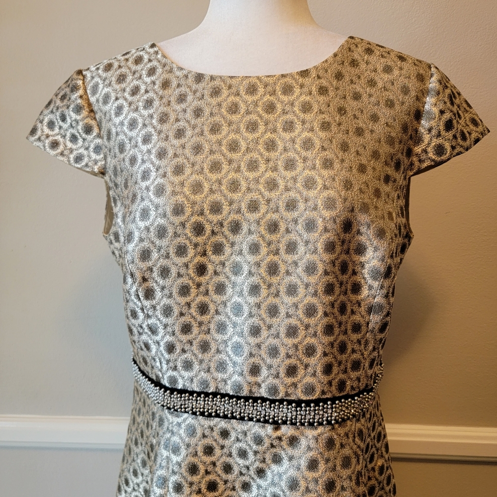 Tahari Arthur S. Levine Gold Brocade Dress 14 Polyester Flawed